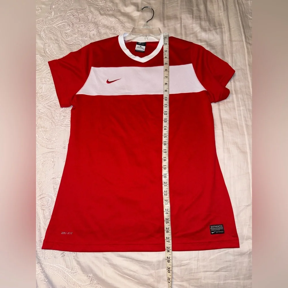 Nike Soccer Jersey Red White Dri-FIT Athletic Shirt Size L